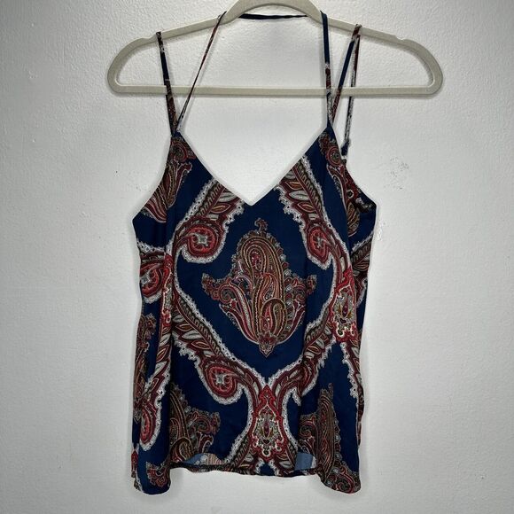 Missguided Blue Red and White Paisley Design VNeck Strappy V-Back Flowy Blouse 6 - Picture 2 of 11